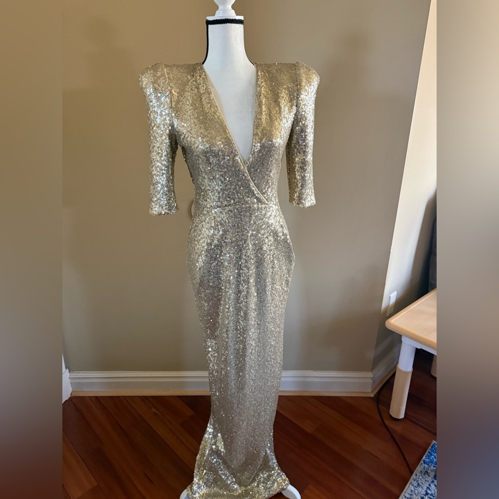Zhivago Gold Sequin V-Neck Maxi Gown